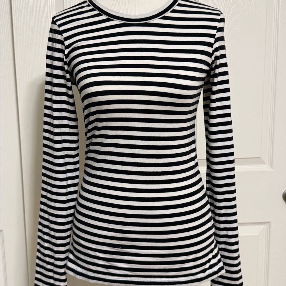 Women’s Theory Black & White Stripe Long Sleeve Shirt Medium - Read